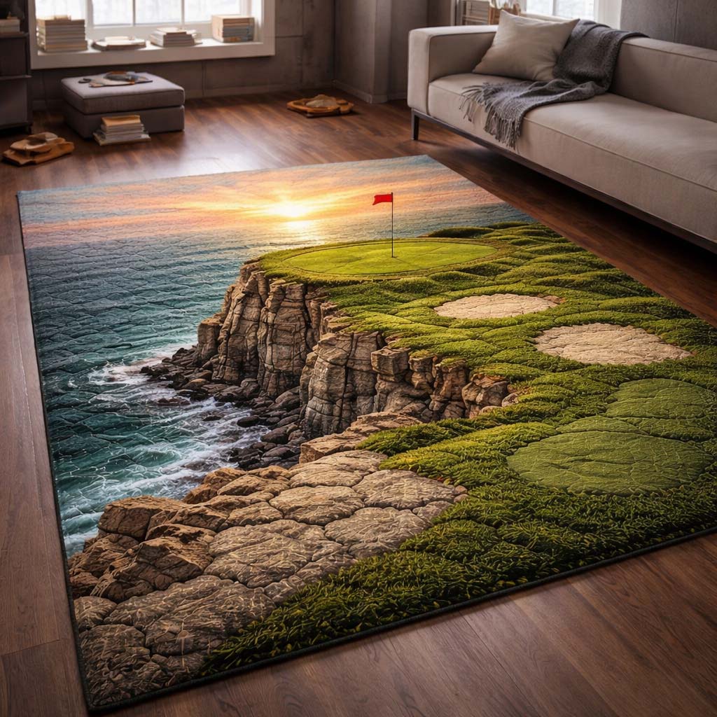Golden Tee Area Rug - Non-Slip Washable 3D Print Rug for Living Room & BedroomTVC2108413