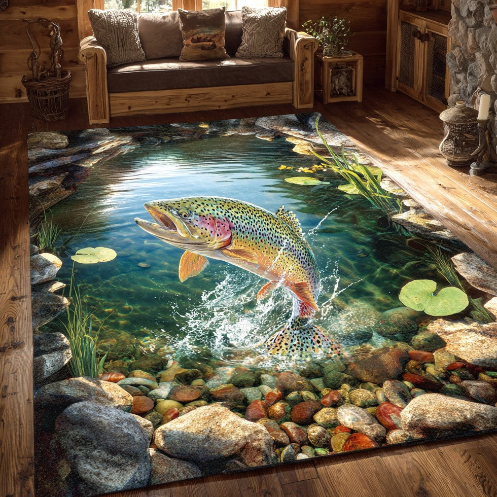 Golden Trout Area Rug - Non-Slip Washable 3D Print Rug for Living Room & BedroomTVC2108317