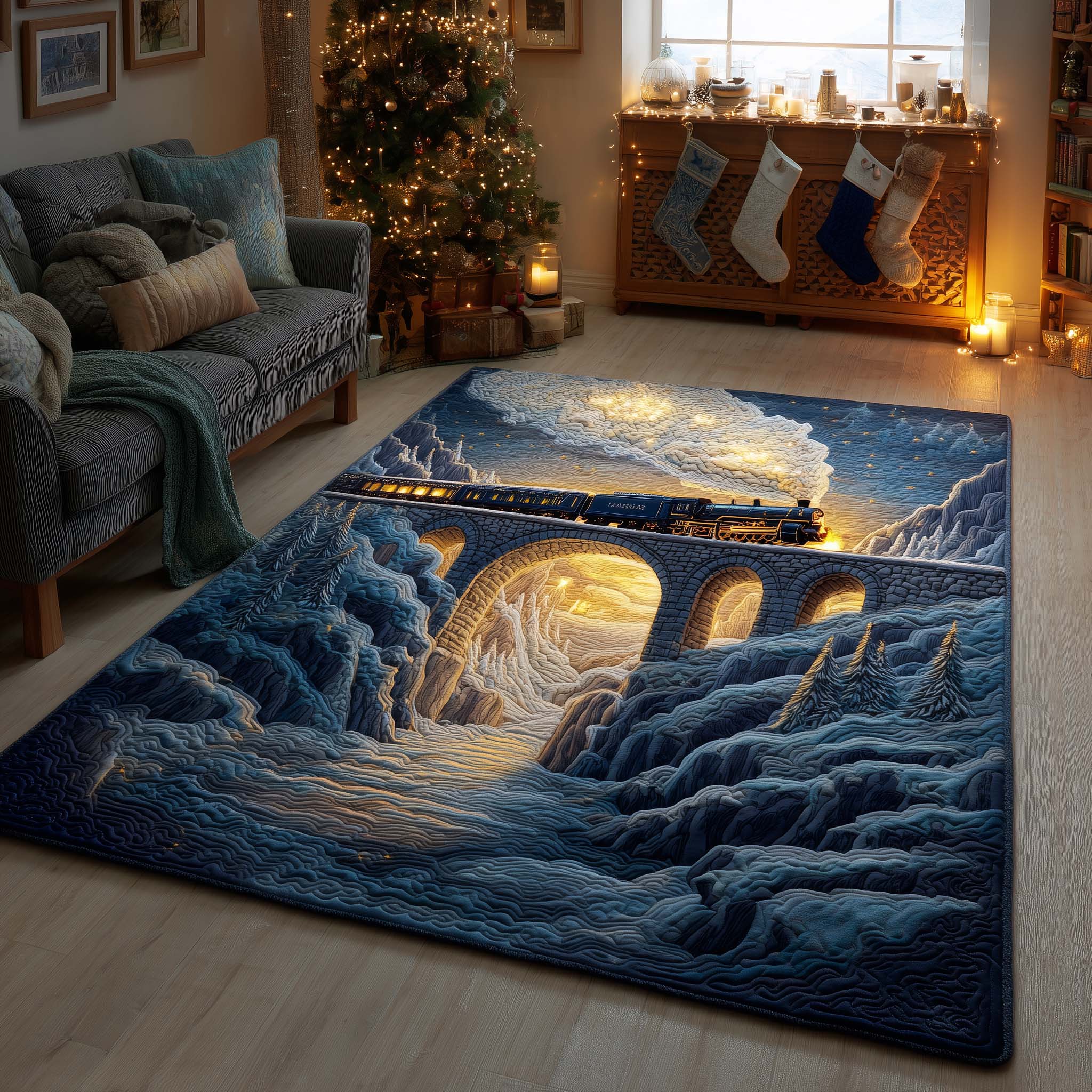 Golden Twilight Express Area Rug - Non-Slip Washable 3D Print Rug for Living Room & BedroomTVC2108235