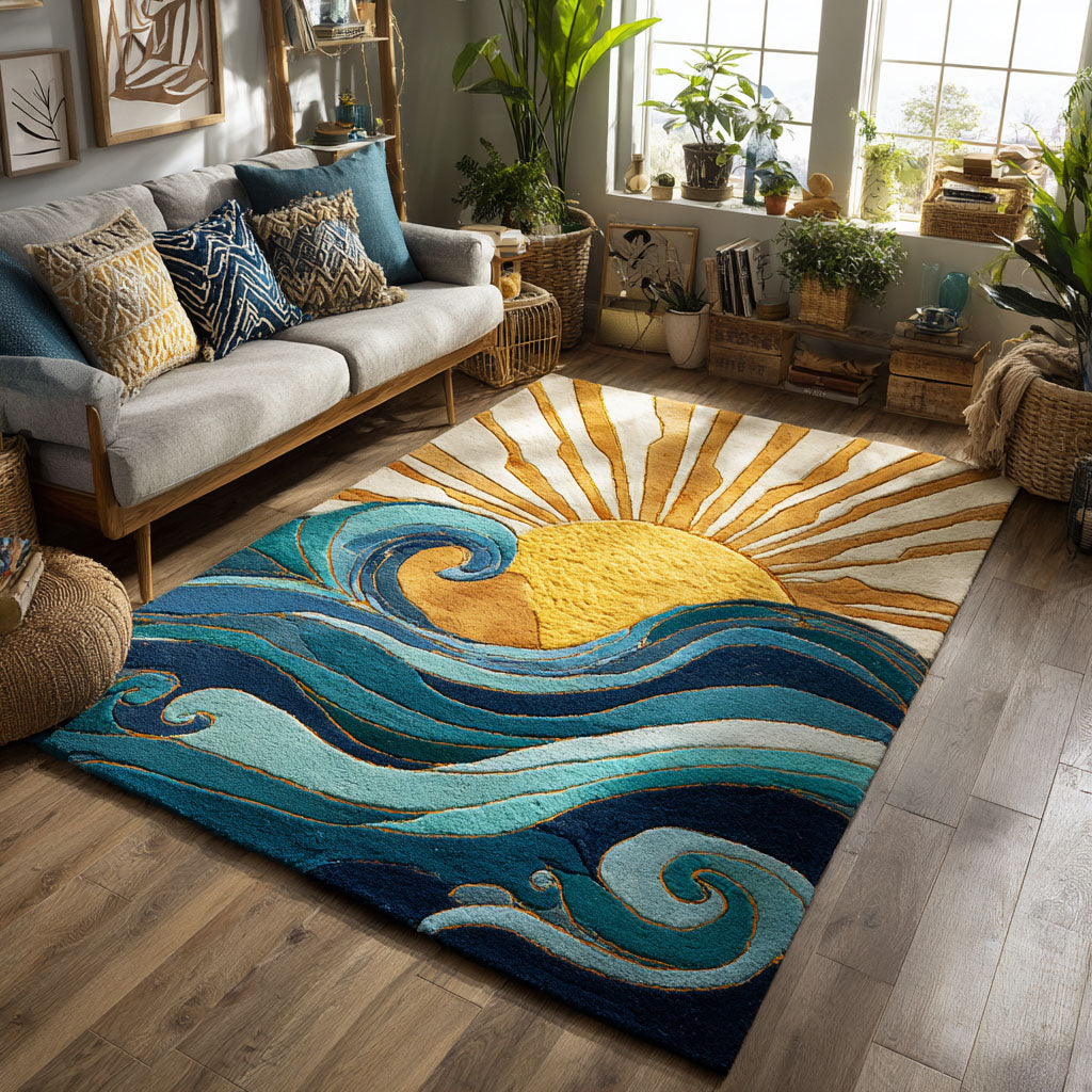 Golden Wave Area Rug - Non-Slip Washable 3D Print Rug for Living Room & BedroomTVC2108317