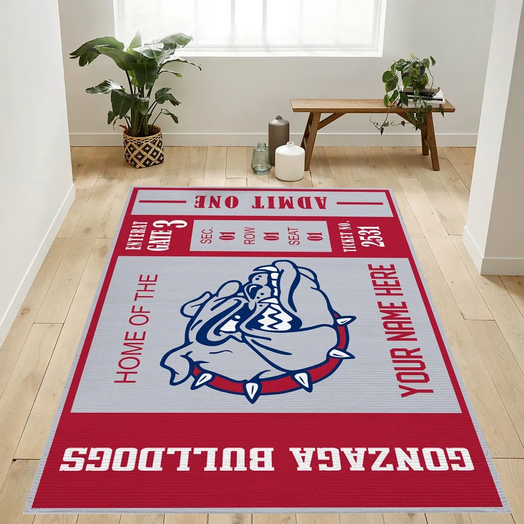 Gonzaga Bulldogs Area Rug Ticket Style for Fans Red and Gray