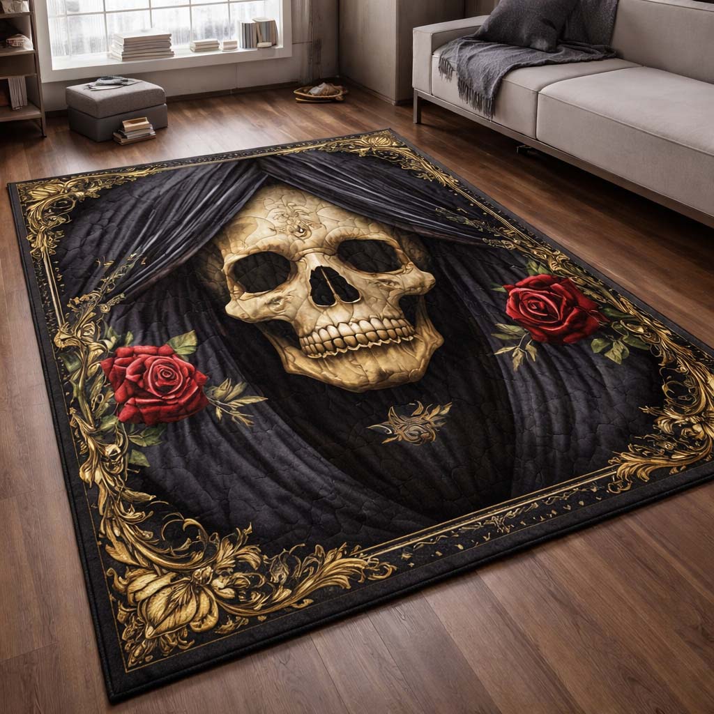 Gothic Curtain Skull Area Rug - Non-Slip Washable 3D Print Rug for Living Room & BedroomTVC2108412