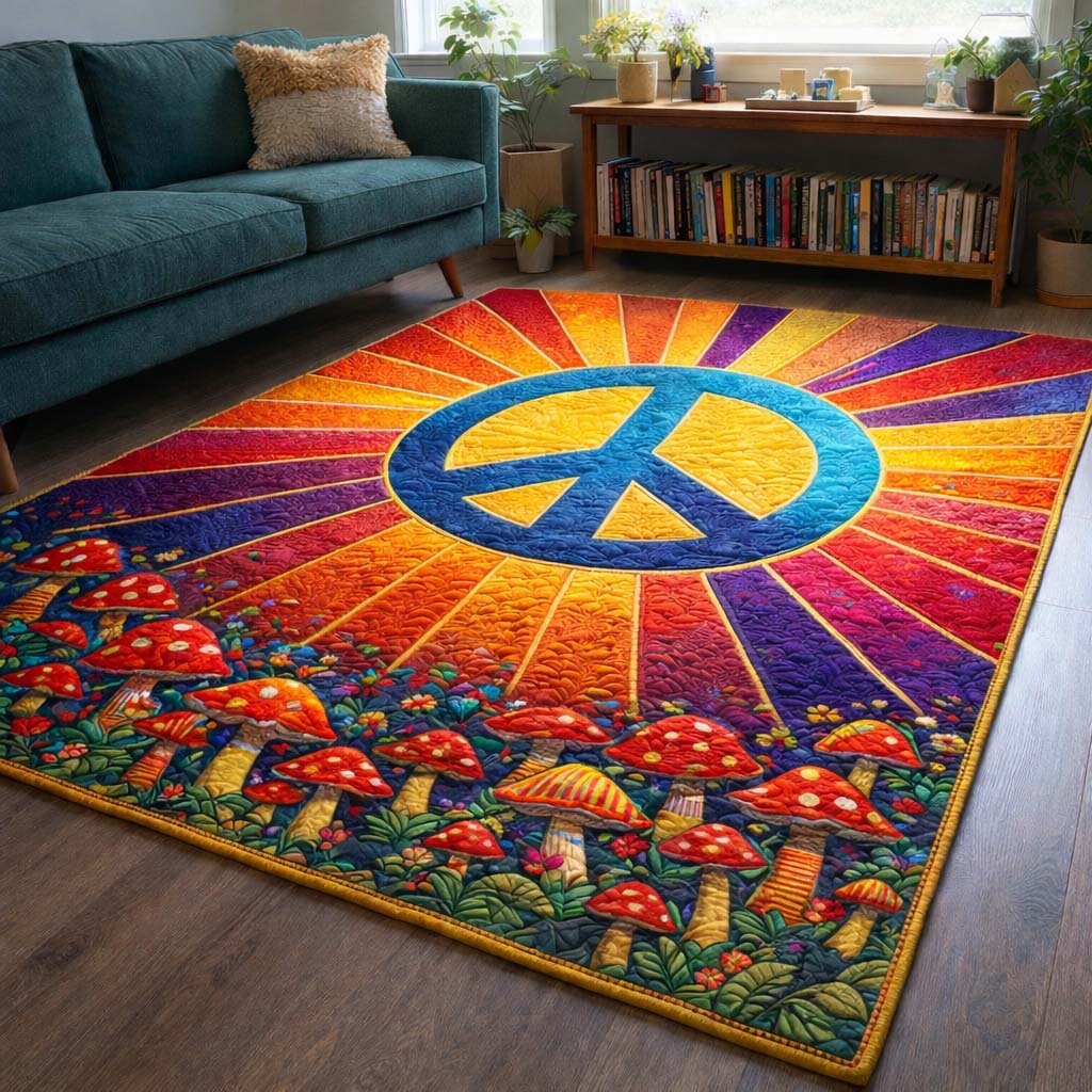 Groovy Mushroom Peace Area Rug - Non-Slip Washable 3D Print Rug for Living Room & BedroomTVC2108412