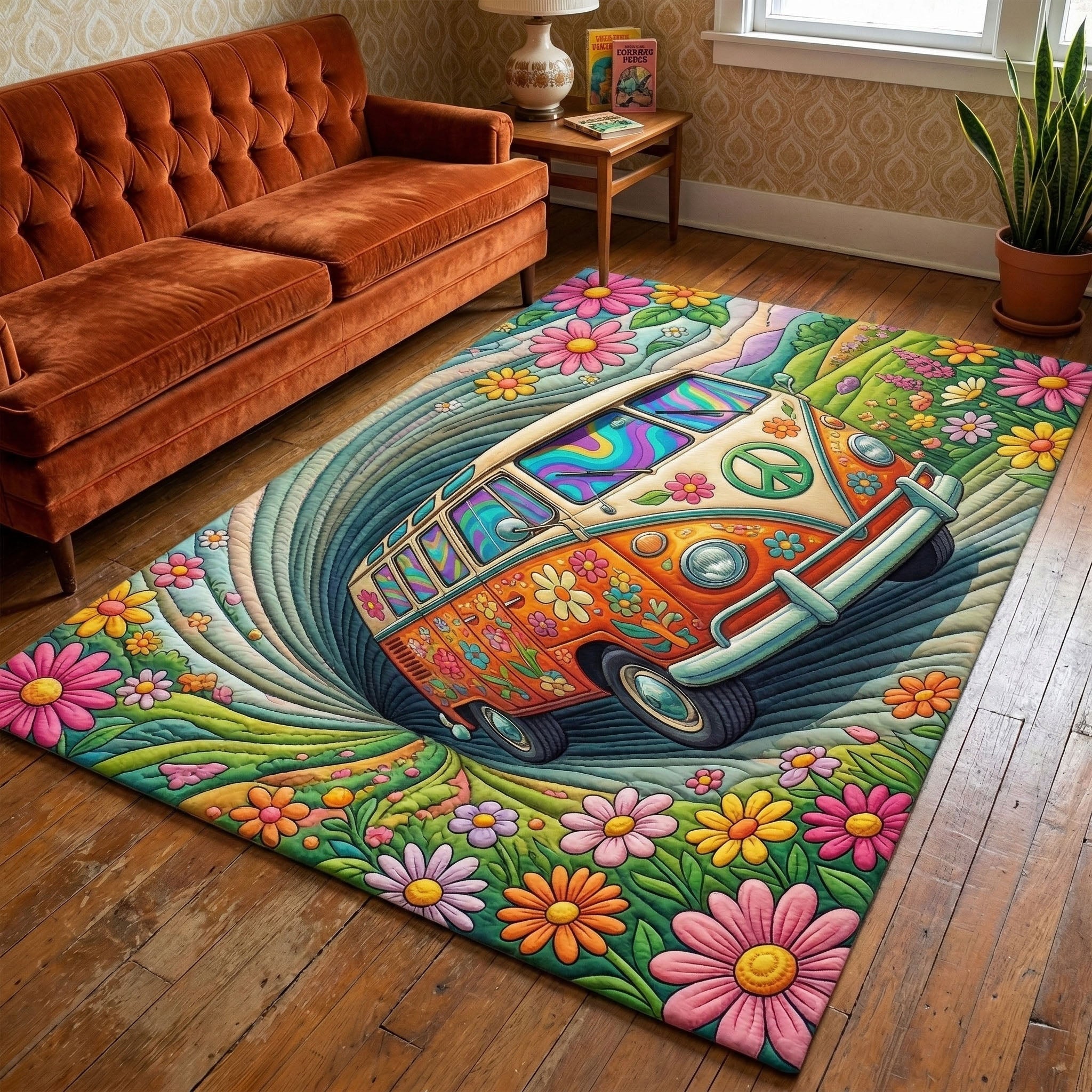 Groovy Tunnel Area Rug - Non-Slip Washable 3D Print Rug for Living Room & BedroomTVC2108315