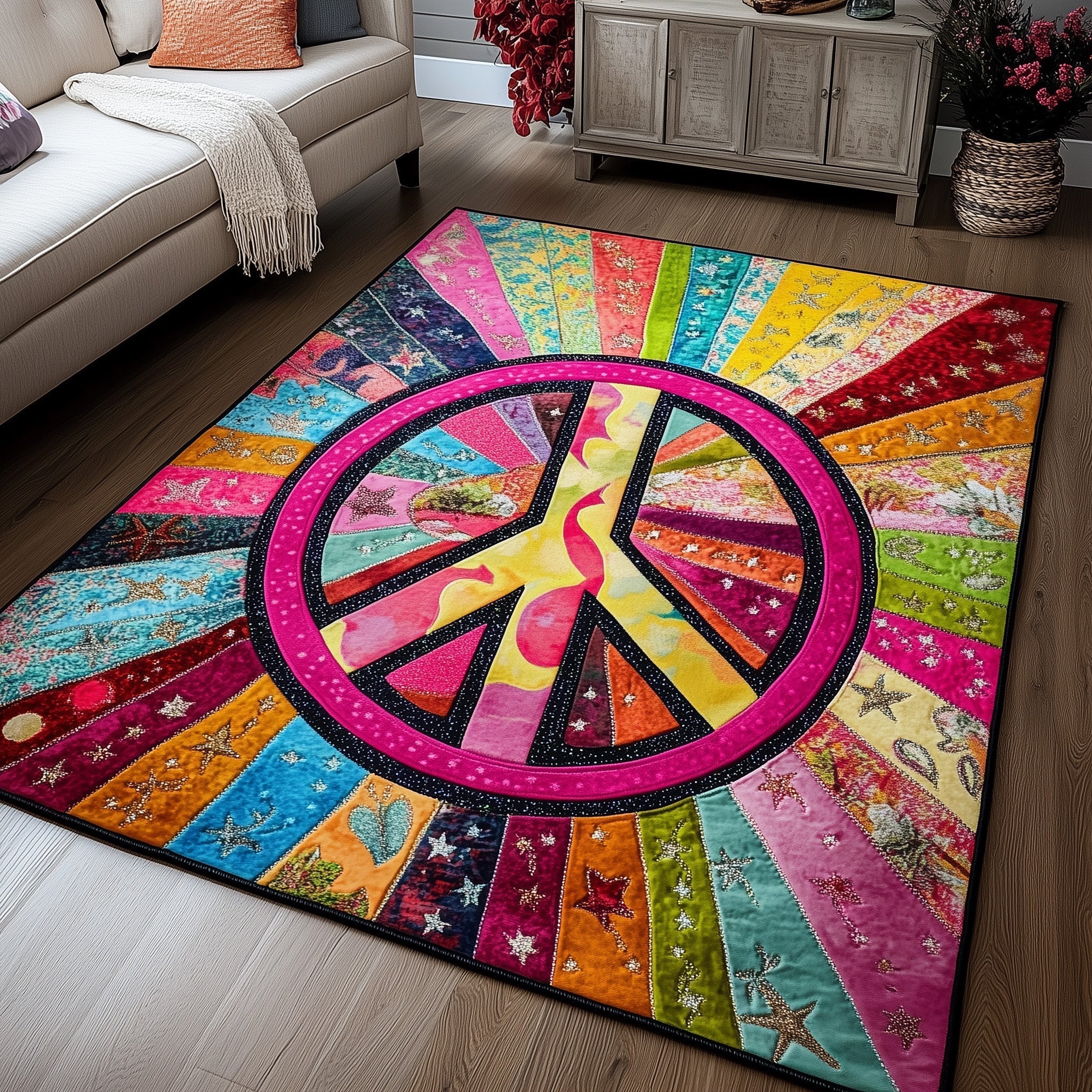 Groovy Vibes Area Rug - Non-Slip Washable 3D Print Rug for Living Room & BedroomTVC2108224