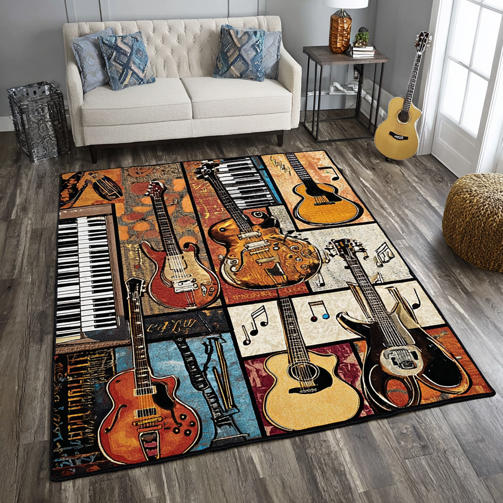 Guitar Echo Area Rug - Non-Slip Washable 3D Print Rug for Living Room & BedroomTVC2108314