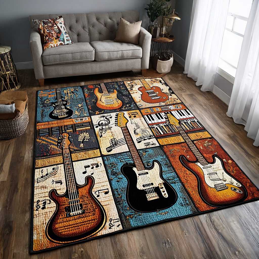 Guitar Harmony Area Rug - Non-Slip Washable 3D Print Rug for Living Room & BedroomTVC2108214