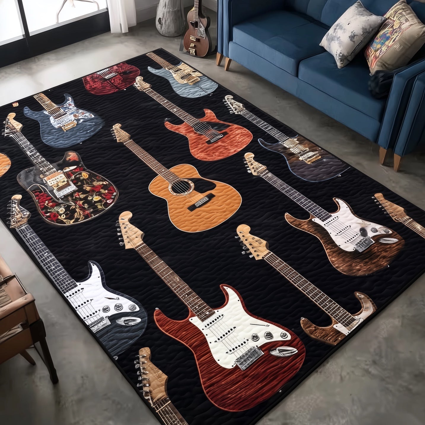 Guitar Harmony Area Rug - Non-Slip Washable 3D Print Rug for Living Room & BedroomTVC2108412