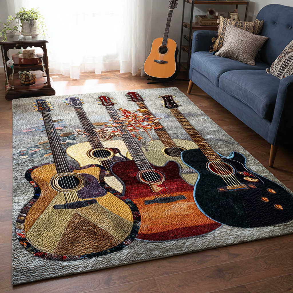 Guitar Waves Area Rug - Non-Slip Washable 3D Print Rug for Living Room & BedroomTVC2108313
