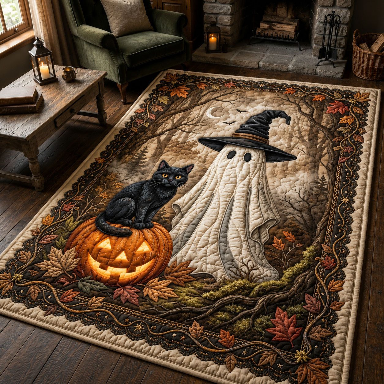 Halloween Ghost And Black Cat Halloween Area Rug - Non-Slip Washable 3D Print Rug for Living Room & BedroomTVC2108411