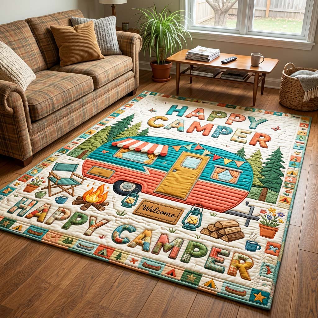 Happy Camper Area Rug - Non-Slip Washable 3D Print Rug for Living Room & BedroomTVC2108411
