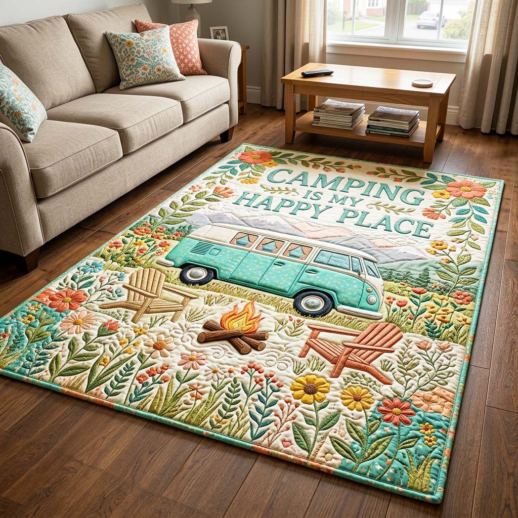 Happy Camping Area Rug - Non-Slip Washable 3D Print Rug for Living Room & BedroomTVC2108411