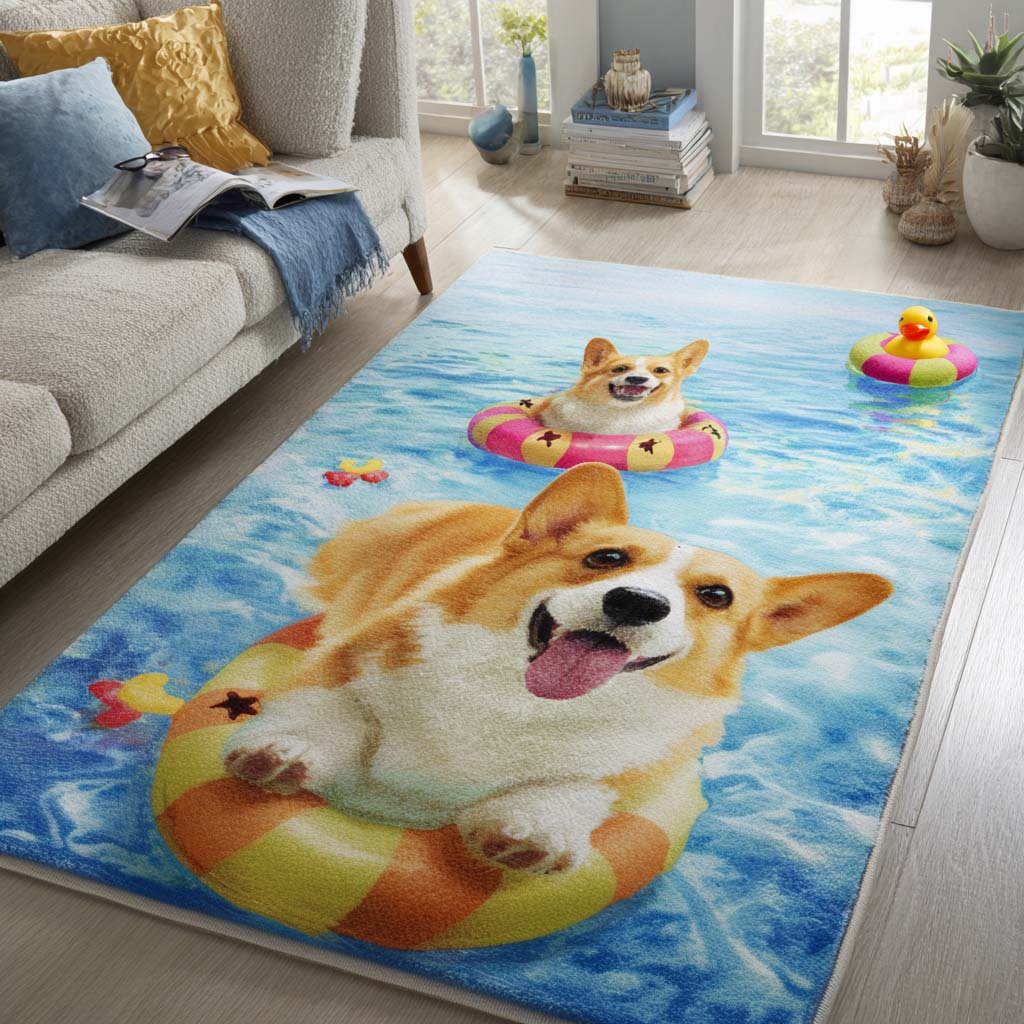 Happy Corgis Area Rug - Non-Slip Washable 3D Print Rug for Living Room & BedroomTVC2108313