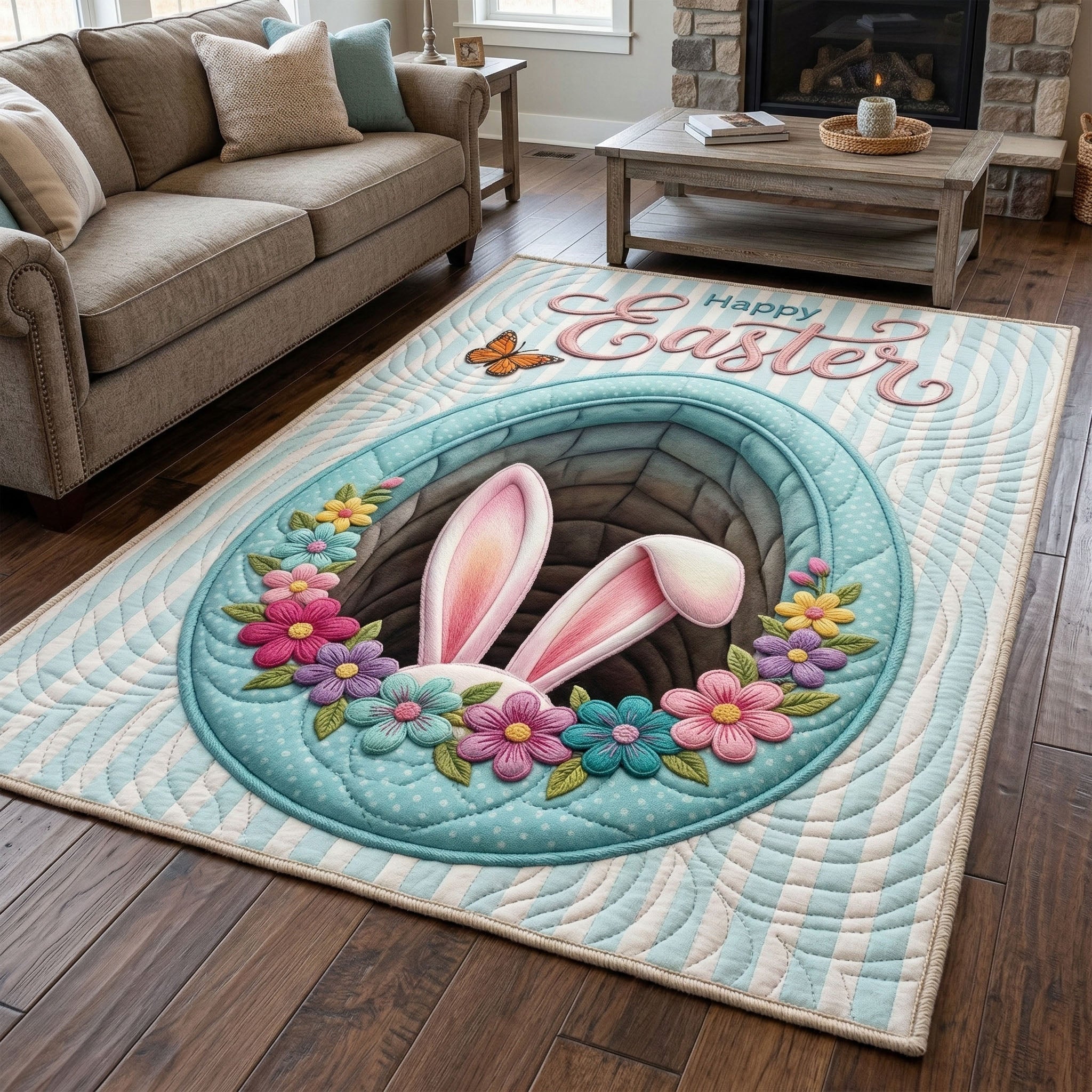 Happy Easter Hole Area Rug - Non-Slip Washable 3D Print Rug for Living Room & BedroomTVC2108313