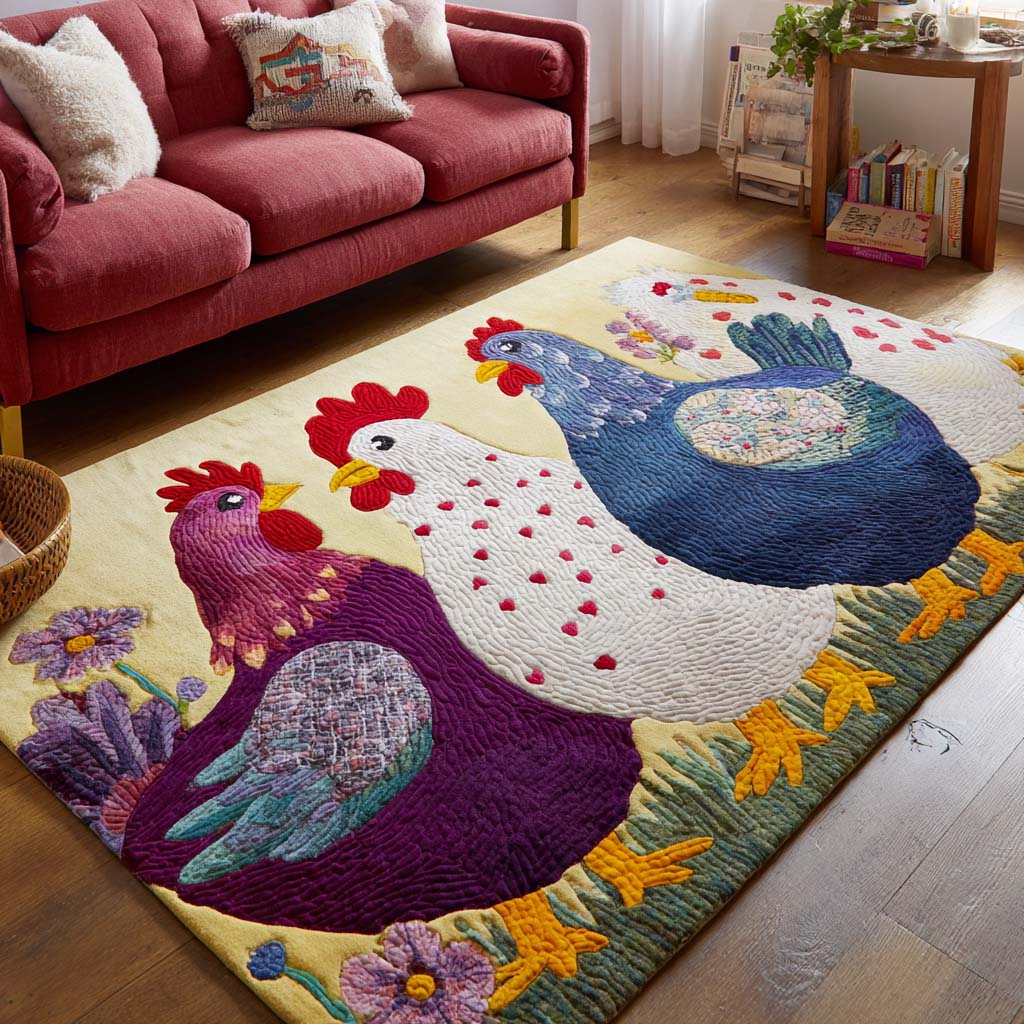 Happy Hens Area Rug - Non-Slip Washable 3D Print Rug for Living Room & BedroomTVC2108313
