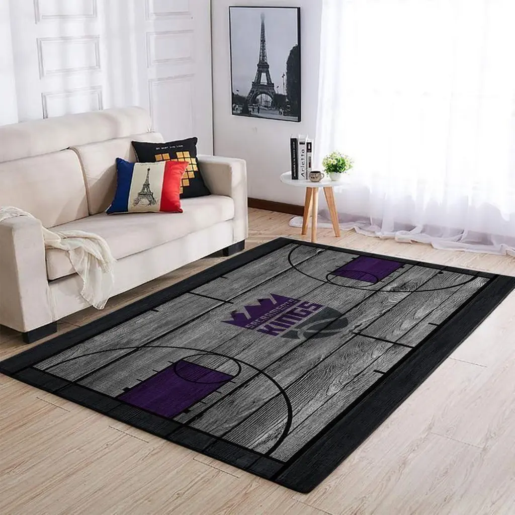 Hardwood Basketball Court Area Rug for Living Room Black and Gray
