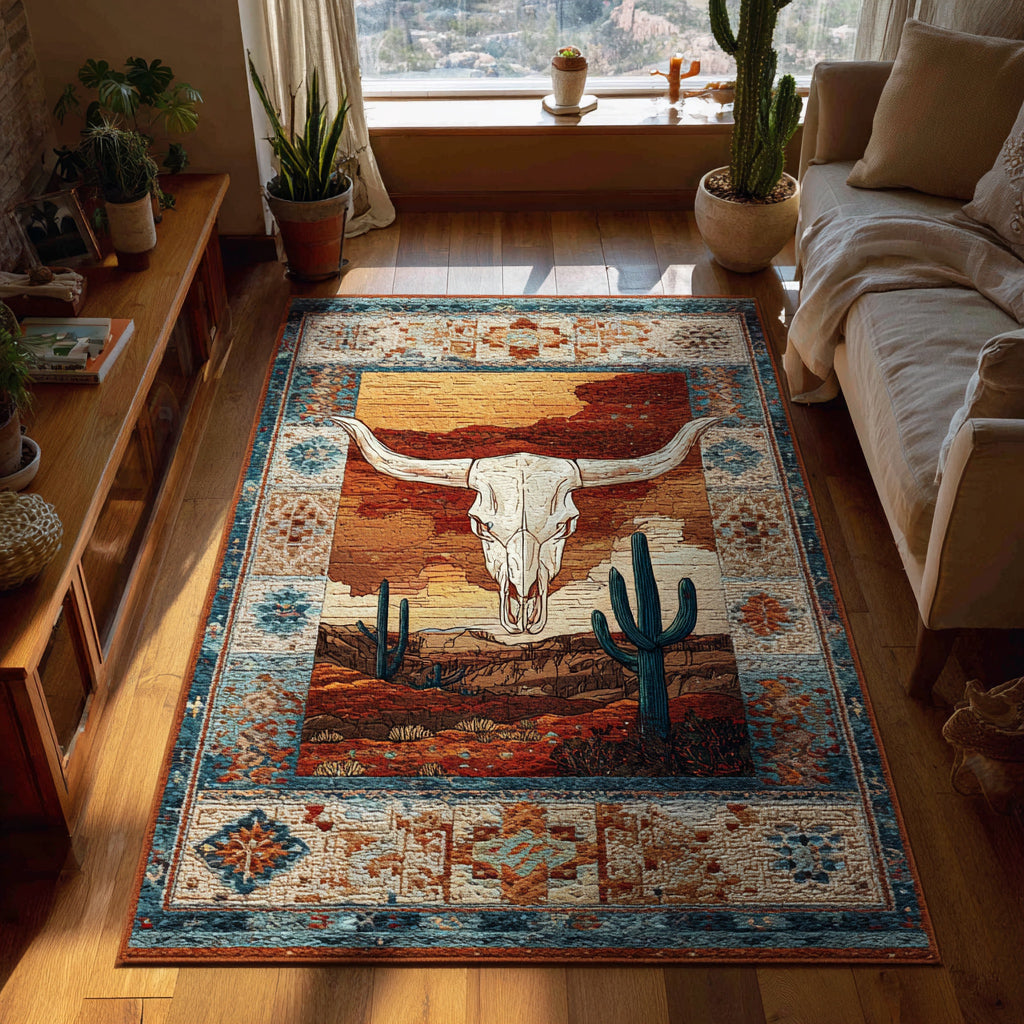 Harvest Longhorn Realm Area Rug - Non-Slip Washable 3D Print Rug for Living Room & BedroomTVC2108313