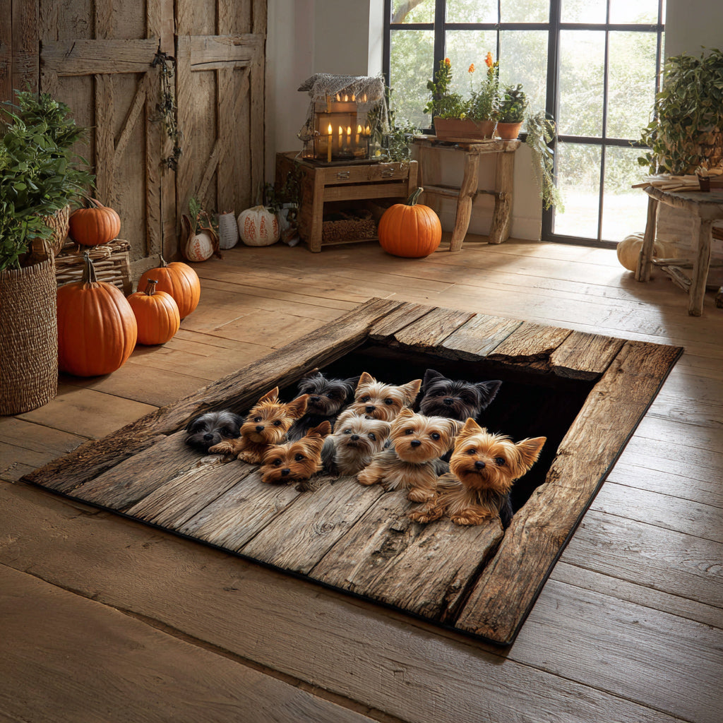 Harvest Yorkie Area Rug - Non-Slip Washable 3D Print Rug for Living Room & BedroomTVC2108313