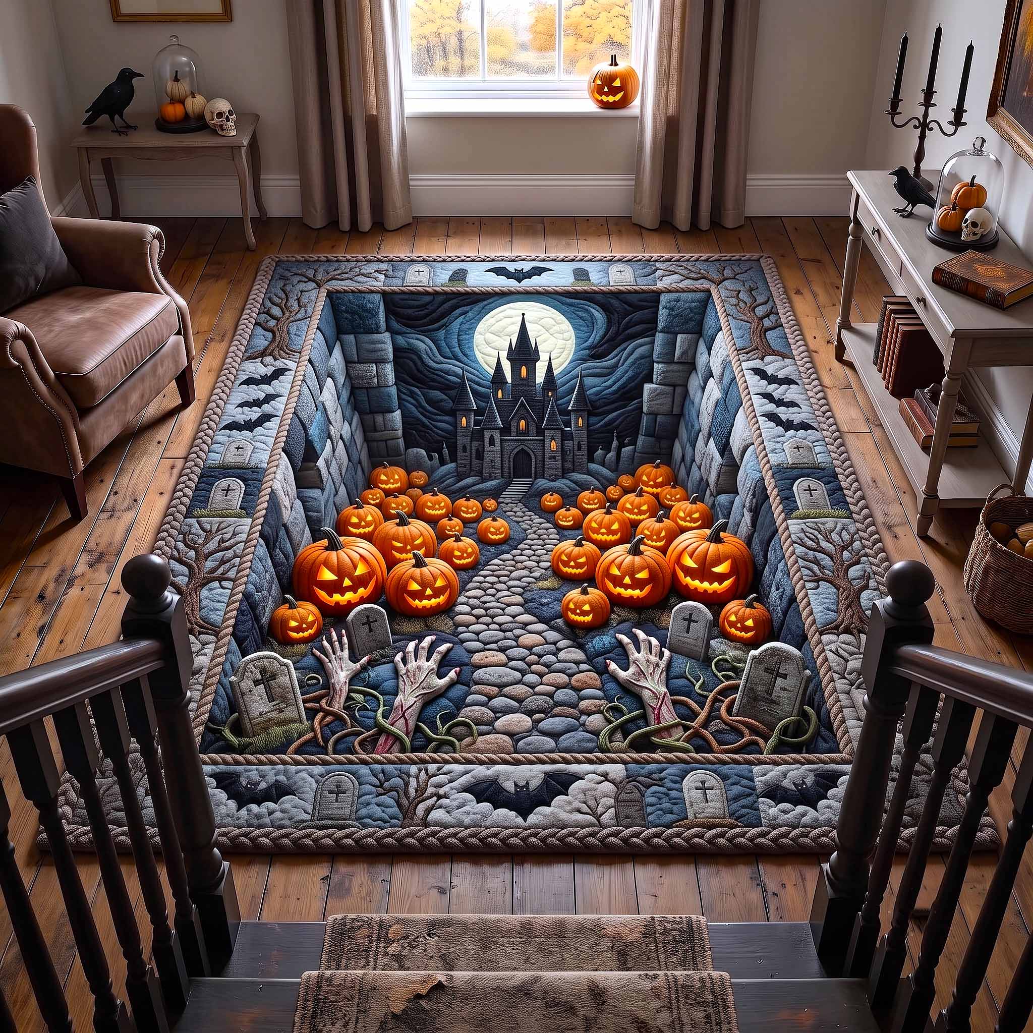 Haunted Graveyard Area Rug - Non-Slip Washable 3D Print Rug for Living Room & BedroomTVC2108235