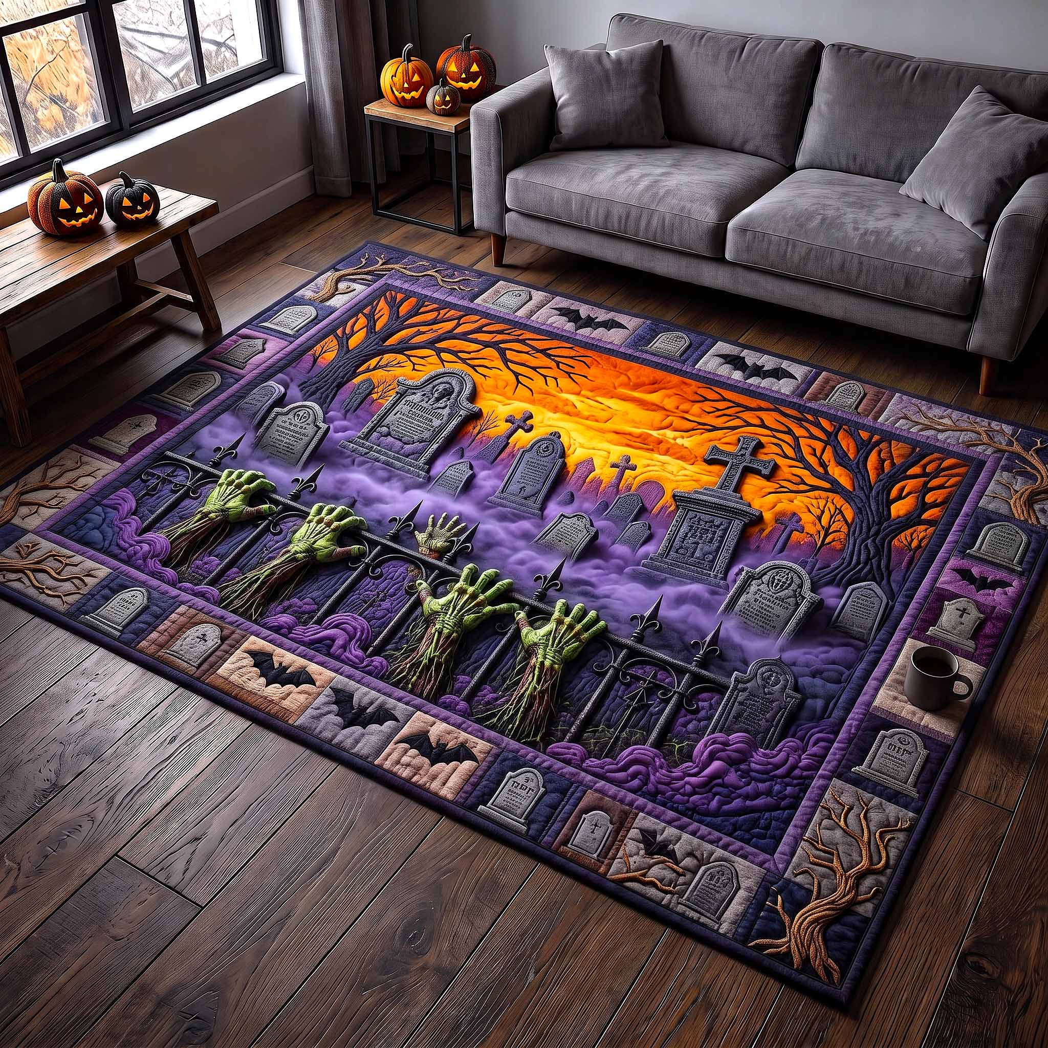 Haunted Graveyard Area Rug - Non-Slip Washable 3D Print Rug for Living Room & BedroomTVC2108410