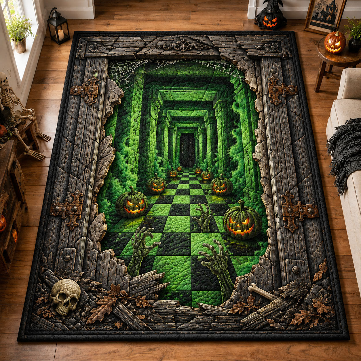 Haunted Green Portal Area Rug - Non-Slip Washable 3D Print Rug for Living Room & BedroomTVC2108410