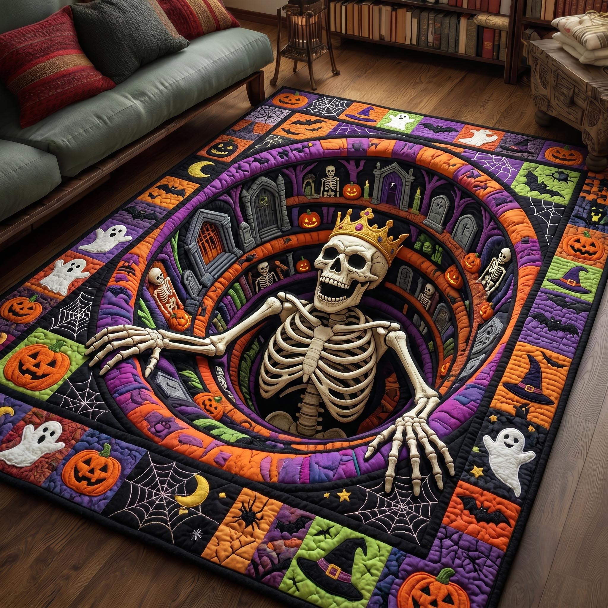 Haunted Skeleton Halloween Area Rug - Non-Slip Washable 3D Print Rug for Living Room & BedroomTVC2108223
