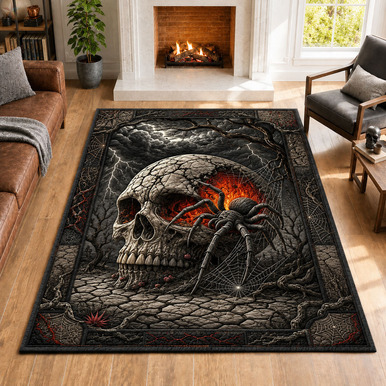 Haunted Spider Skull Halloween Area Rug - Non-Slip Washable 3D Print Rug for Living Room & BedroomTVC2108410