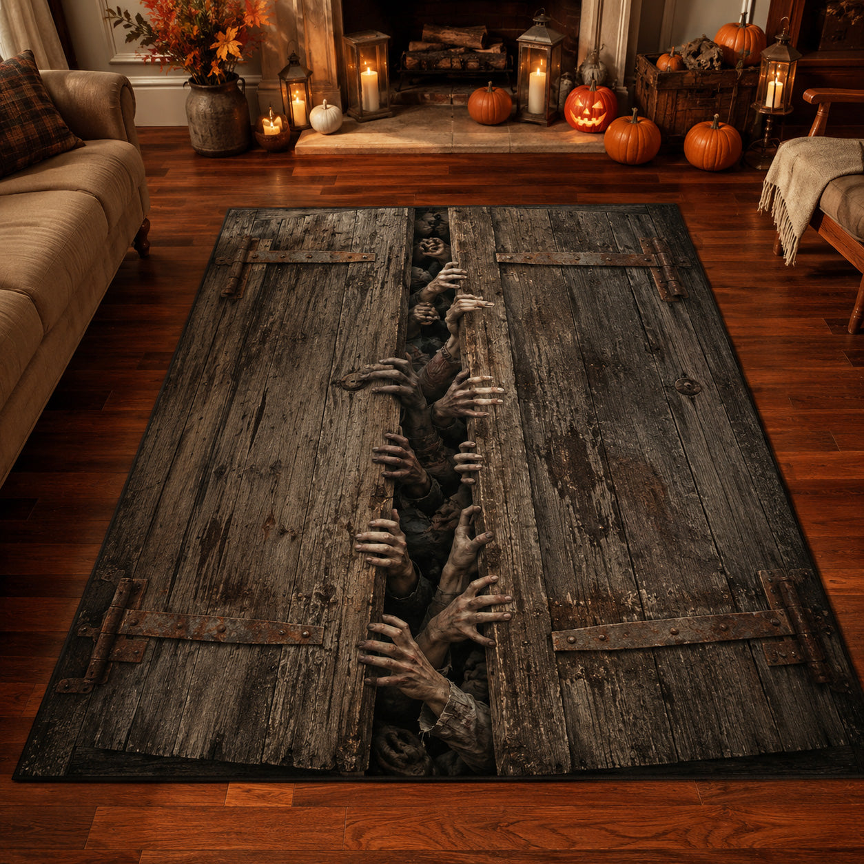 Haunted Trapdoor Area Rug - Non-Slip Washable 3D Print Rug for Living Room & BedroomTVC2108312