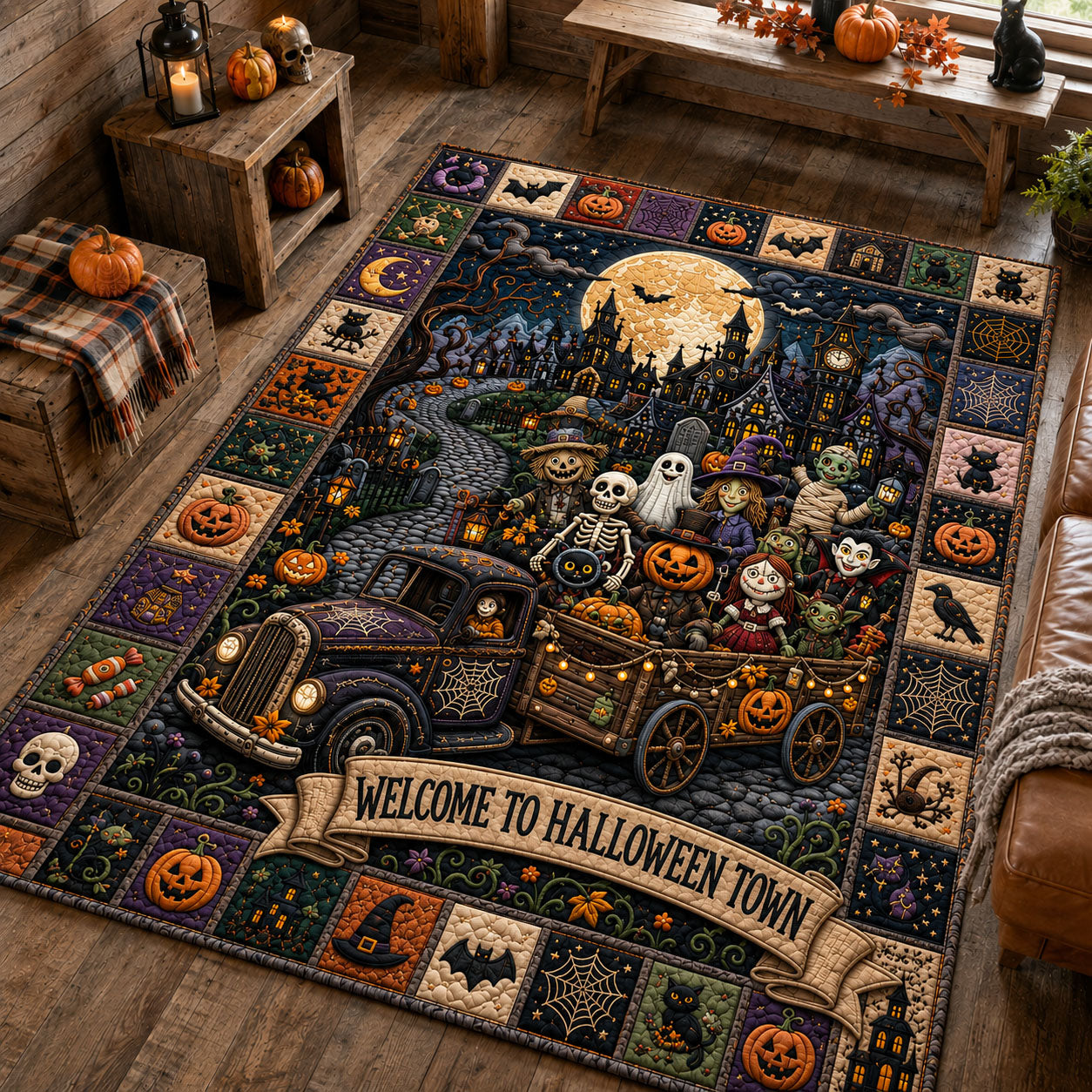 Haunted Village Wagon Ride Area Rug - Non-Slip Washable 3D Print Rug for Living Room & BedroomTVC2108411