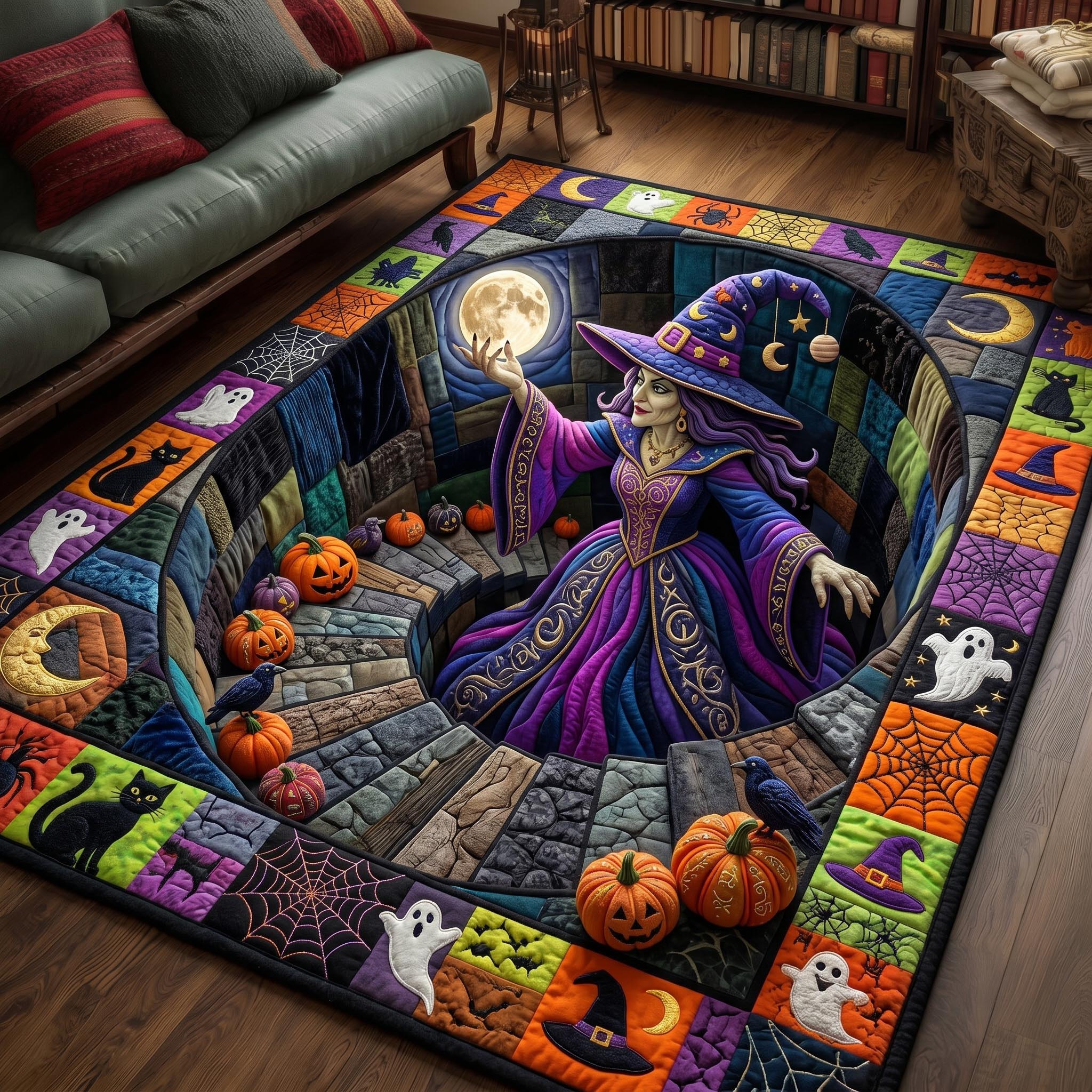 Haunted Witch Halloween Area Rug - Non-Slip Washable 3D Print Rug for Living Room & BedroomTVC2108223