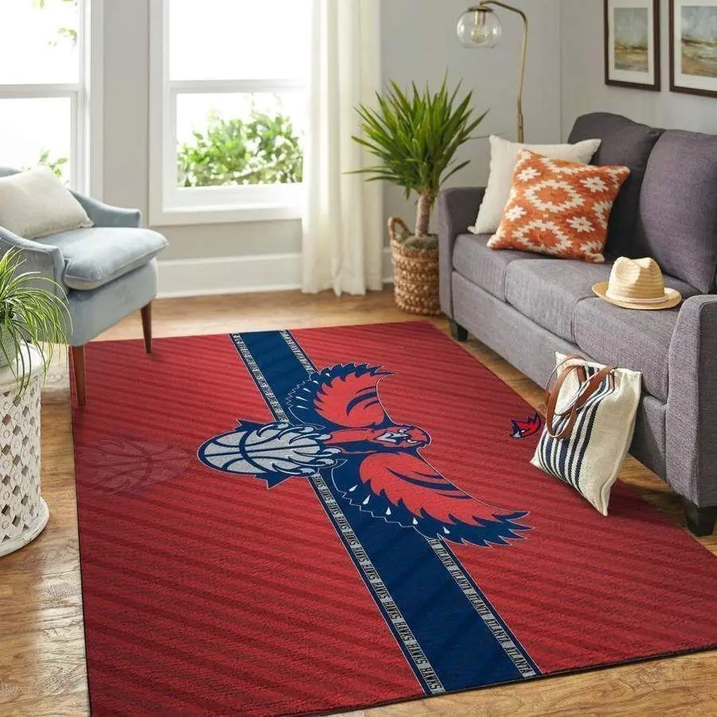 Hawk Basketball Area Rug for Living Room Decoration Blue and Red
