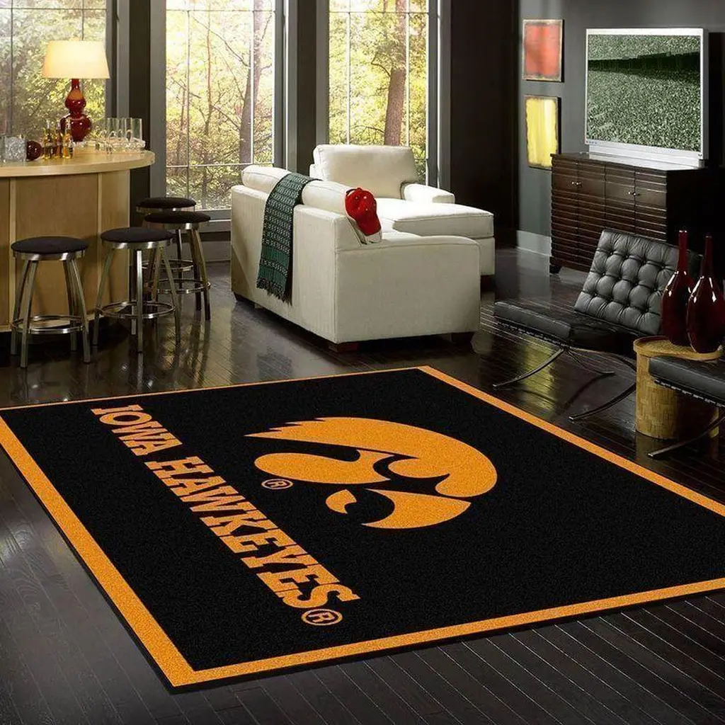 Hawkeyes Team Rug for Living Room Home Decor Black and Yellow