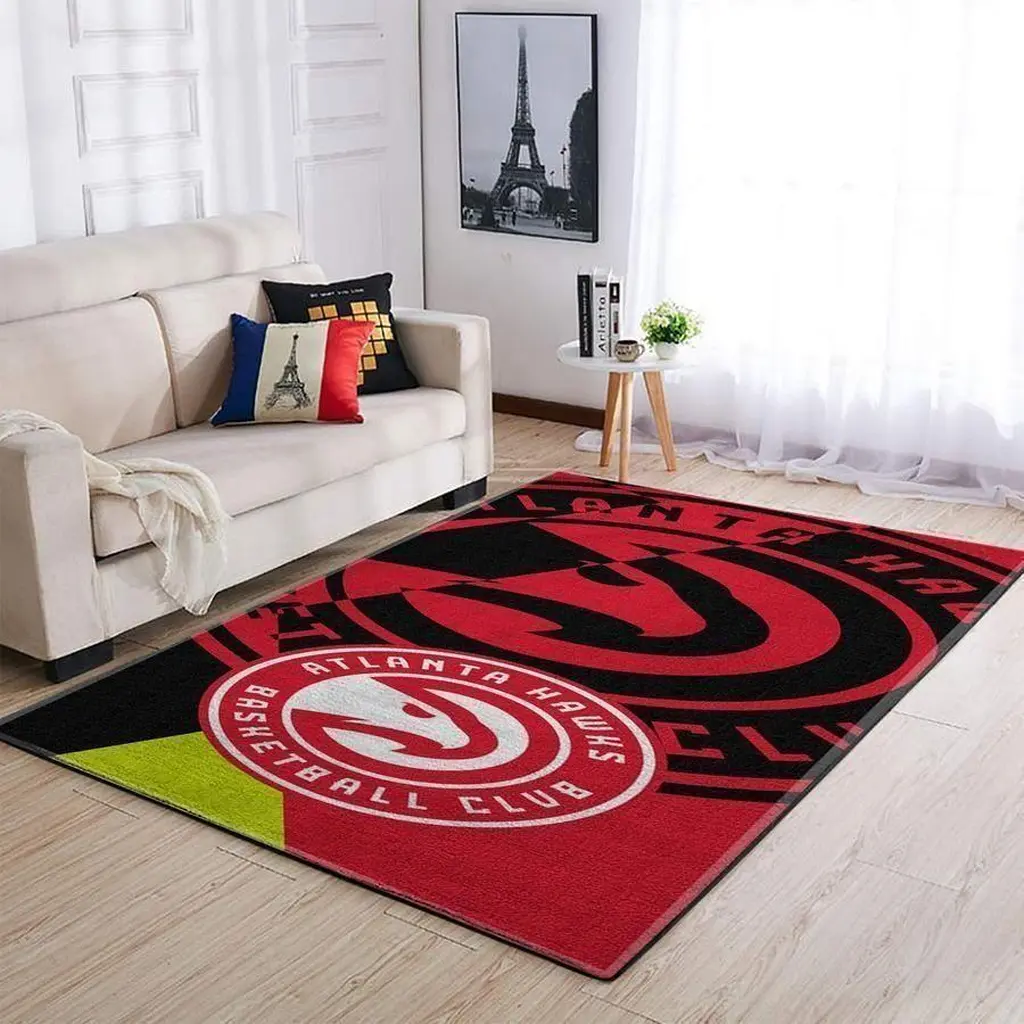 Hawks Basketball Fan Floor Mat Team Spirit Rug Black and Red