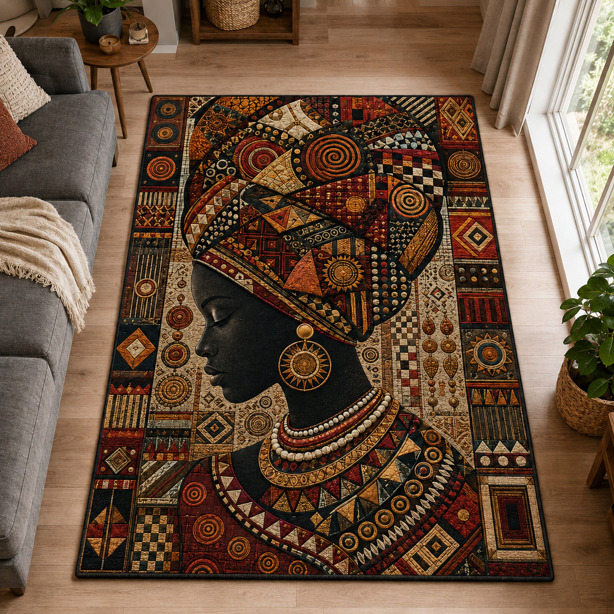 Heritage Queen Tribal Area Rug - Non-Slip Washable 3D Print Rug for Living Room & BedroomTVC2108410