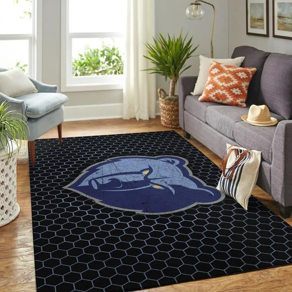Hexagon Area Rug with Modern Bear Design 65x85 Black and Blue