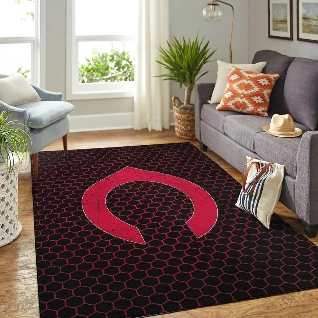 Hexagon Modern Area Rug for Living Room Decor Black and Red