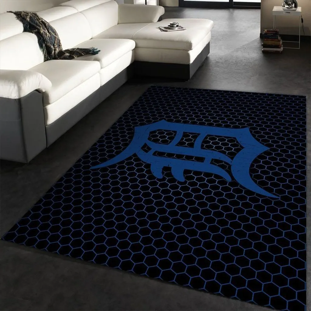 Hexagon Rug with Bold Center Design for Living Room Black and Blue