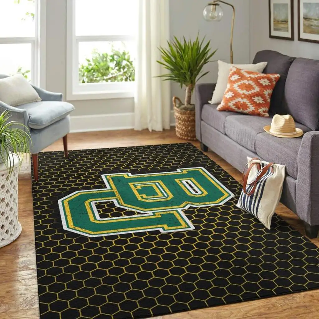 Hexagon Rug with Bold Central Design for Living Room Black and Green