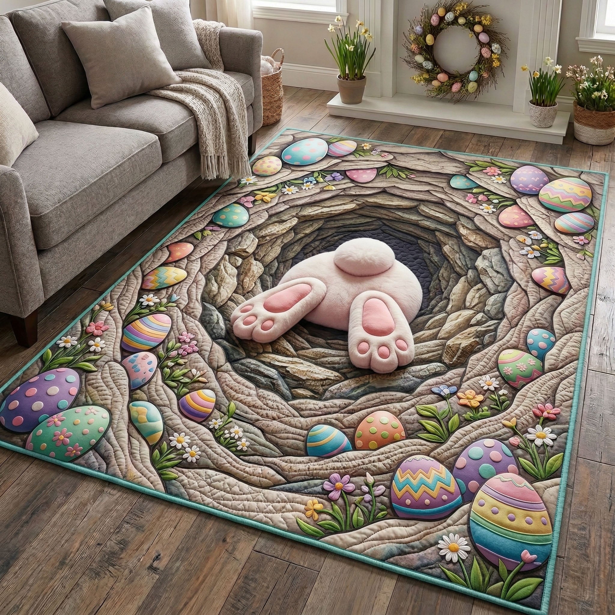 Hidden Bunny Area Rug - Non-Slip Washable 3D Print Rug for Living Room & BedroomTVC2108311