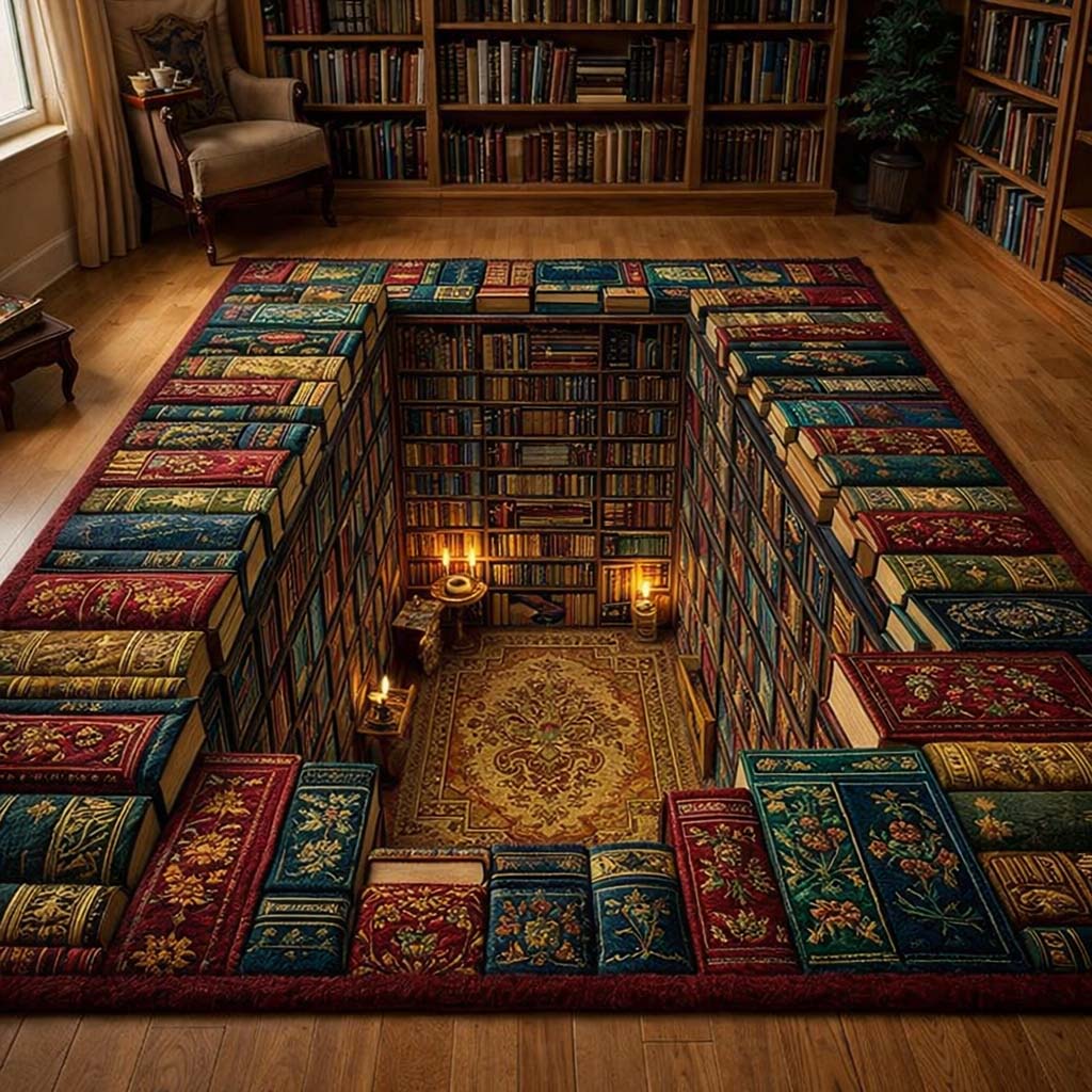 Hidden Library Hollow Area Rug - Non-Slip Washable 3D Print Rug for Living Room & BedroomTVC2108410
