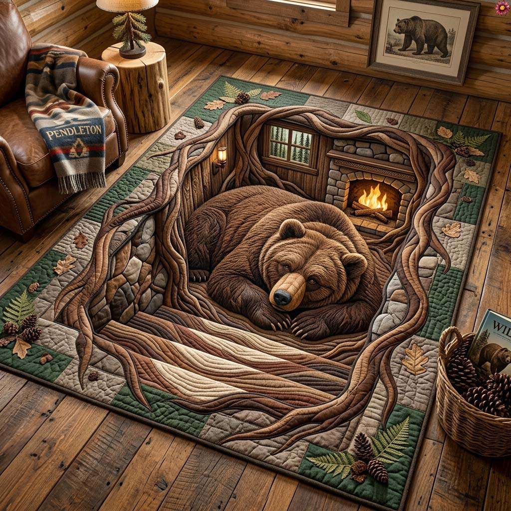 Hidden Root Bear Den Area Rug - Non-Slip Washable 3D Print Rug for Living Room & BedroomTVC2108410