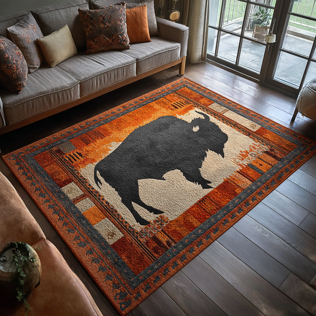 Highland Bison Area Rug - Non-Slip Washable 3D Print Rug for Living Room & BedroomTVC2108310