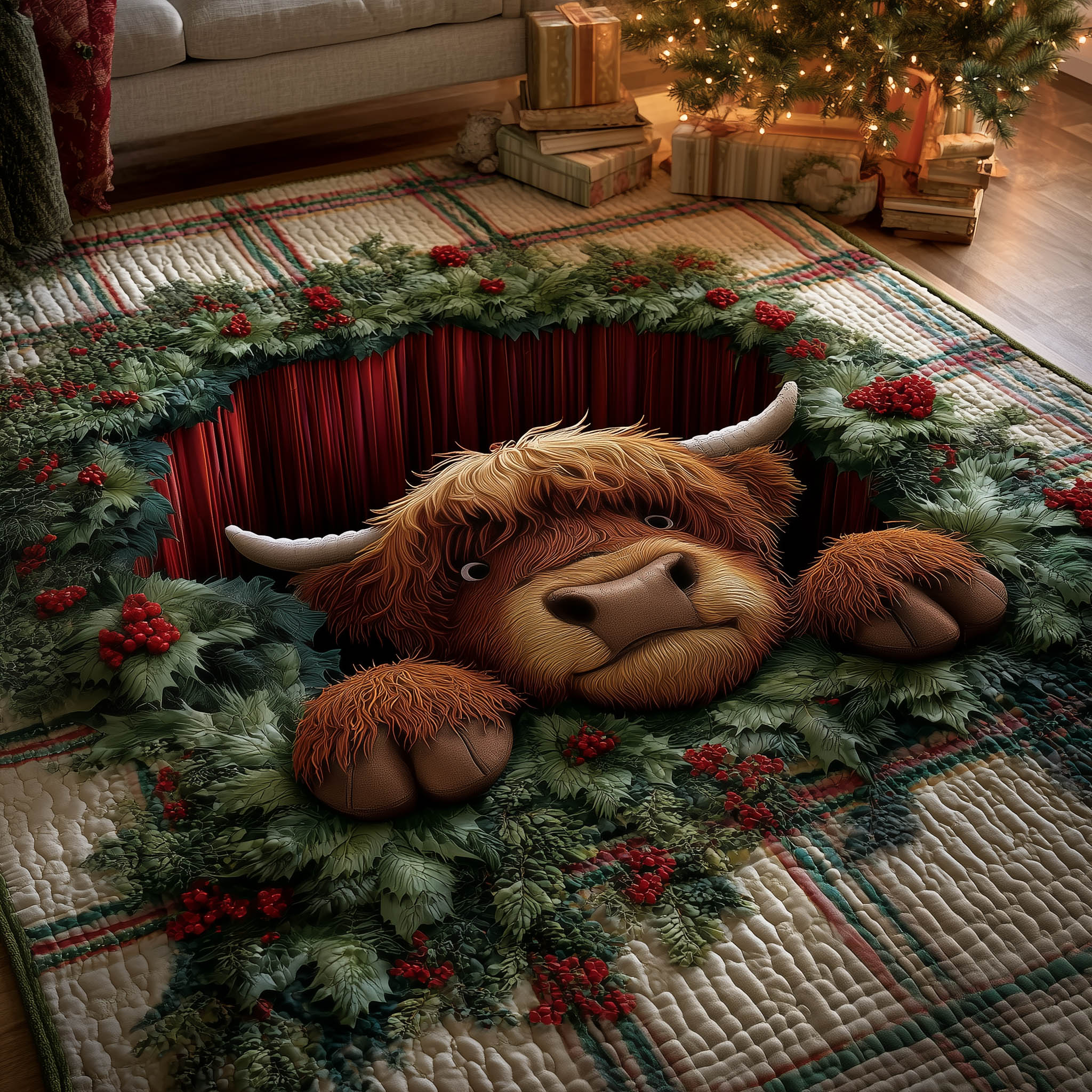 Highland Cow Area Rug - Non-Slip Washable 3D Print Rug for Living Room & BedroomTVC2108223