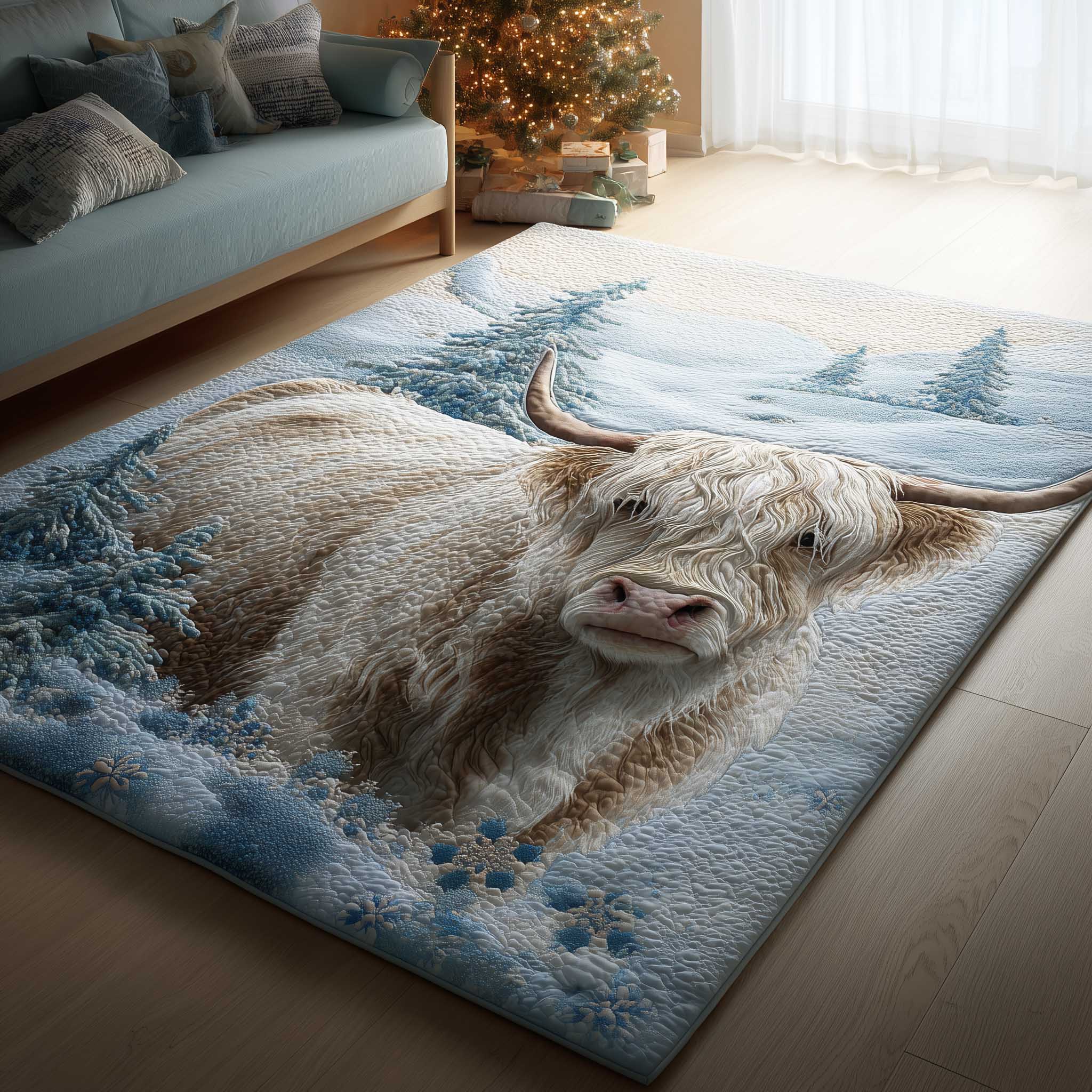 Highland Cow Area Rug - Non-Slip Washable 3D Print Rug for Living Room & BedroomTVC2108234