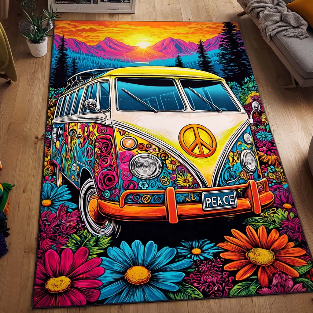 Hippie Van Mountain Area Rug - Non-Slip Washable 3D Print Rug for Living Room & BedroomTVC2108310
