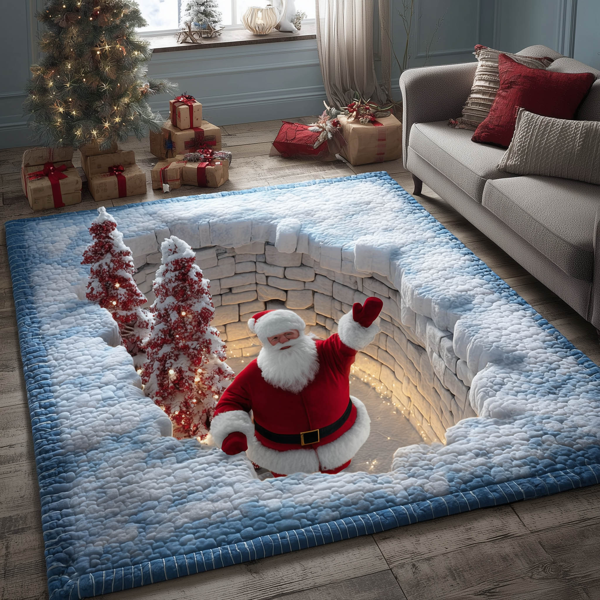 Hohoholiday Christmas Area Rug - Non-Slip Washable 3D Print Rug for Living Room & BedroomTVC2108410