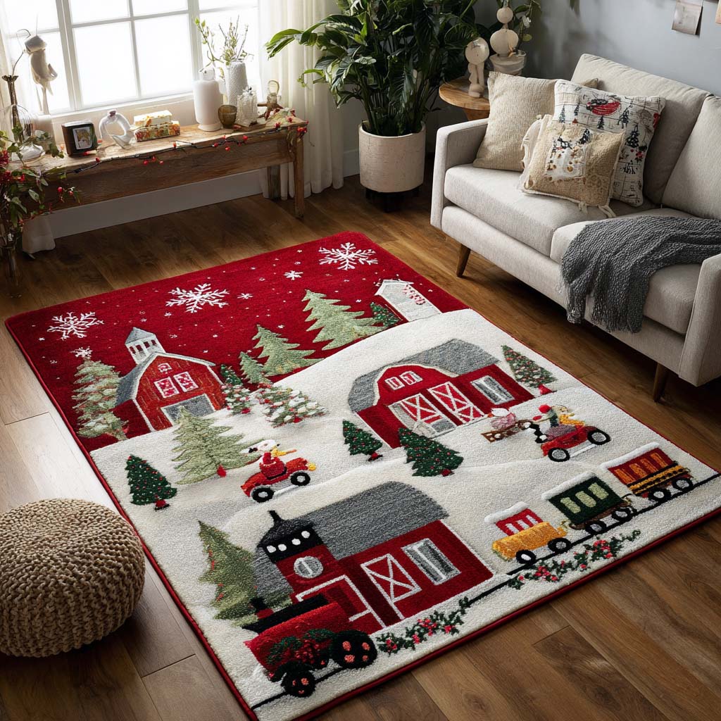 Holiday Barn Christmas Area Rug - Non-Slip Washable 3D Print Rug for Living Room & BedroomTVC2108310