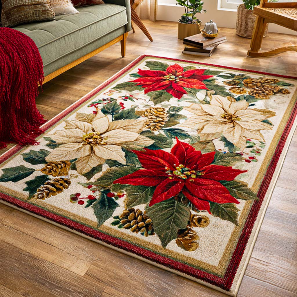Holiday Blooms Christmas Area Rug - Non-Slip Washable 3D Print Rug for Living Room & BedroomTVC2108310