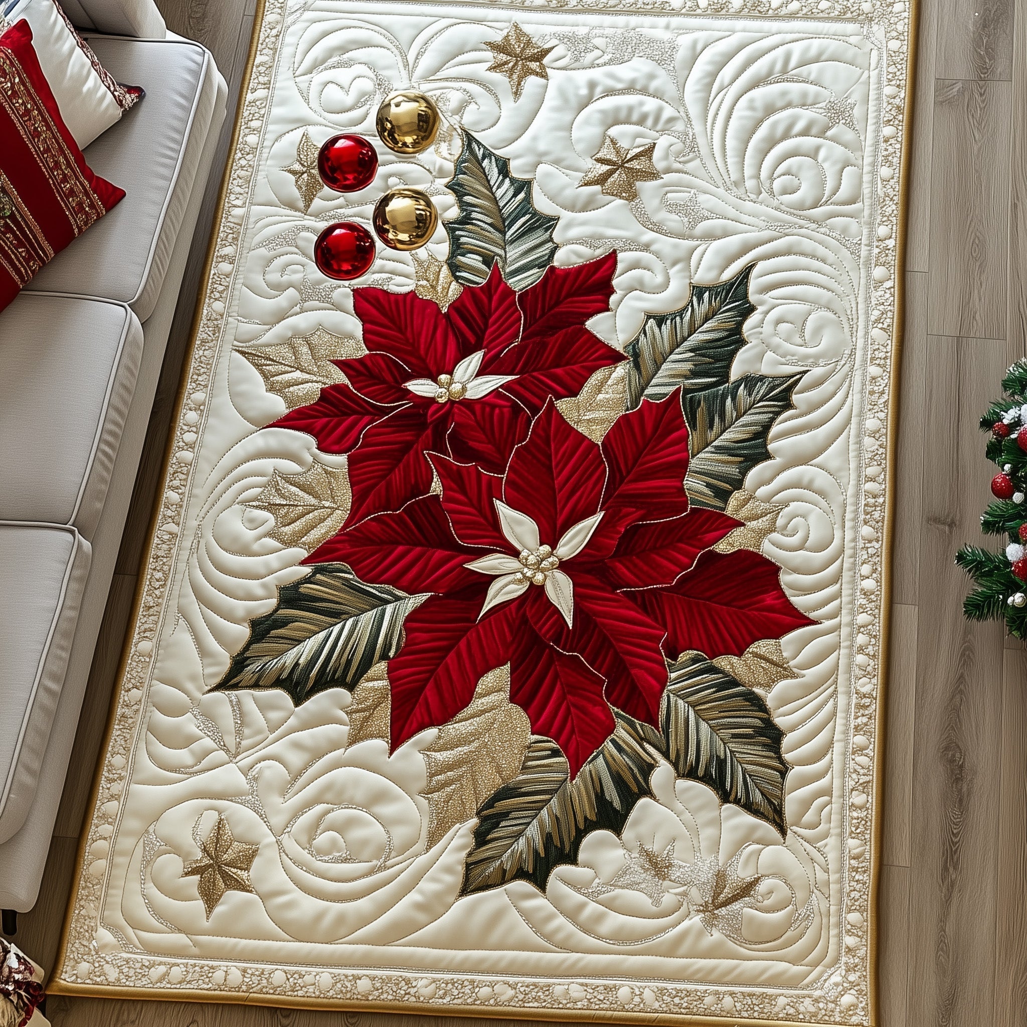 Holiday Blossom Christmas Area Rug - Non-Slip Washable 3D Print Rug for Living Room & BedroomTVC2108223