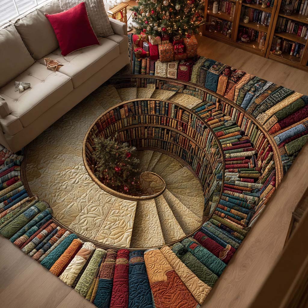 Holiday Bookshelf Christmas Area Rug - Non-Slip Washable 3D Print Rug for Living Room & BedroomTVC2108310